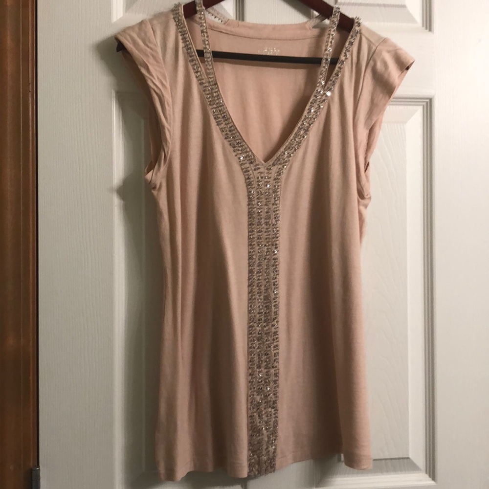 LOFT- pretty pink beaded top
